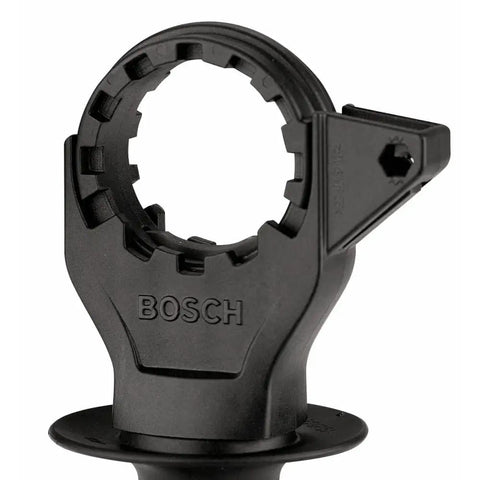 Close-up of auxiliary handle for Two Speed Hammer Drill With 8.5 Amp Motor, featuring a built-in depth gauge and slip clutch.
