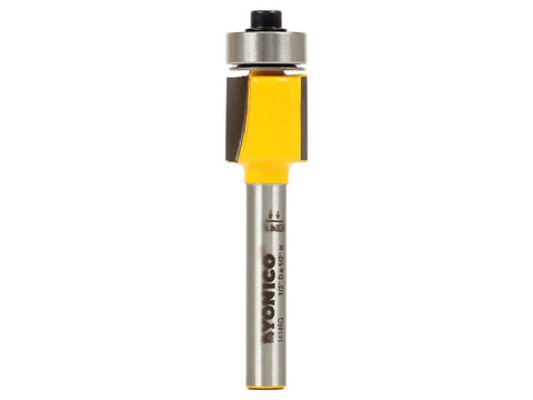 Pattern Bit Flush Trim Router Bit 1/2 Inch Laminate, 1/4 Inch Shank, with Pro Grade Micro-Grain Carbide Blades, front view.
