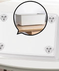 Close-up of mini self-adhesive caster wheels on a storage container showing smooth 360 swivel function for easy mobility.