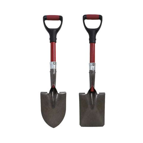 Two Piece Mini Garden Shovel Set With Fiberglass Short Handles, 14 Gauge Steel Blades, D Grip, Rust Resistant Finish front view