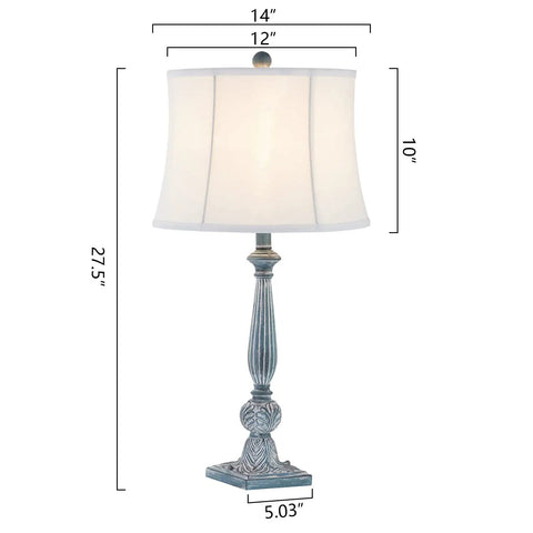 Farmhouse Table Lamps Set of 2, 27.5 Inches, Antique Blue Rustic End Table Lamps With White Bell Shade, 3-Way Dimmable