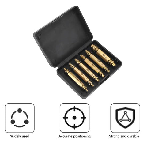 Get The Ultimate 6 Piece HSS 4341 Double Head Damaged Screw Extractor Kit For Stripped Bolts And Broken Fasteners In Sizes 2 To 12mm Made Tough With Titanium Coated Steel For Easy Removal Any Day, 6-piece case