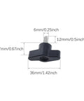 Slick Design 4 Pack M6 Thumb Screws 304 Stainless Steel Z Bar Handles With Smooth Plastic Knobs Heavy Duty Machine Bolt Locks Easy Install No Fuss Adjustment For Workshop Gear And Custom Builds Black 12MM Thread, close-up view of black plastic knob.