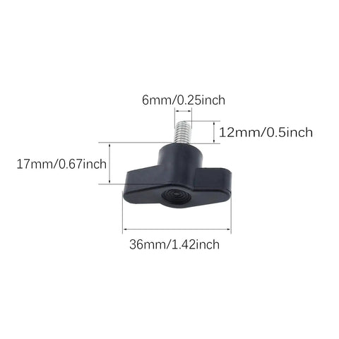Slick Design 4 Pack M6 Thumb Screws 304 Stainless Steel Z Bar Handles With Smooth Plastic Knobs Heavy Duty Machine Bolt Locks Easy Install No Fuss Adjustment For Workshop Gear And Custom Builds Black 12MM Thread, close-up view of black plastic knob.