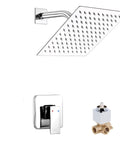 Chrome Shower Faucet Set With Rough In Valve And 8 Inch Square Shower Head, Single Function Trim Kit, Rainfall Wall Mount System