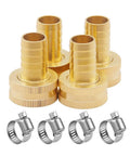 4 Pack 3/4 Inch Barb To 3/4 Inch Female GHT Brass Garden Hose Repair Kit with stainless clamp, durable corrosion-resistant fittings.