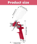Heavy Duty Air Spray Gun With A Snazzy 600Cc Cup And Precise 1.5Mm Tip size dimensions with ergonomic red handle and cup.