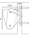 Technical drawing of Barn Door Lock Hardware Black Steel Sliding Privacy Latch with measurements and installation details.