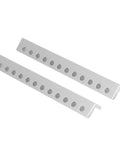 12 Hole L Type Aluminum Beam For Robotics, Pro Grade Built Tough And High Precision DIY Robot Building Components, 12x12x104mm, 2 Pack, Precision Drilled Holes For Easy Alignment And Strong Auto Projects. Two silver 12-hole L-profile aluminum beams