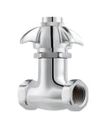 Self Closing Valve With Knob For Easy Operation, Heavy Duty Stop Valve In Polished Chrome Finish, 2 By One Half Inch NPT Female Threads