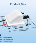 Side view of Solar Cable Entry Gland With 10 Ft 10 AWG Soft Copper Cable UV Resistant Dual Cable Entry Housing dimensions labeled.