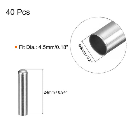 Heavy Duty Metal Shoelace Aglets 40 Pack Silver Copper Lace Tips, 24mm tall, 4.5mm bore, durable ends for sneaker repair.