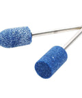 Two blue abrasive mounted grinding bits with 1/8-inch shank for rotary tools