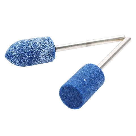 Two blue abrasive mounted grinding bits with 1/8-inch shank for rotary tools
