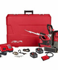 Badass Heavy Duty Brushless Cordless Magnetic Drill Kit Fits 18 Volt Power Tools Includes One And A Half Inch Annular Cutter Rechargeable Battery Gear Case For Steel Jobs with case and accessories.
