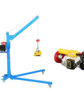 Heavy Duty 500kg Portable Foldable Hand Winch Crane Hoist Compact Lifting Gear for garage use with pulley and motor.