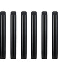 Six Pack Three Quarter Inch By Eight Inch Black Metal Pipe Pre Cut For Industrial Shelving And Home Decor, shown in a row.