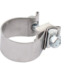 Pack Of 2 1.25 Inch Stainless Steel Muffler Exhaust Clamps for Harley Electra Glide Road King, angled view, fits 1.75 Inch Inlet Mufflers