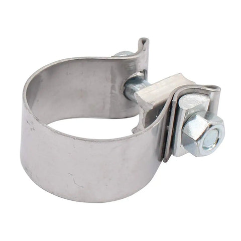 Pack Of 2 1.25 Inch Stainless Steel Muffler Exhaust Clamps for Harley Electra Glide Road King, angled view, fits 1.75 Inch Inlet Mufflers