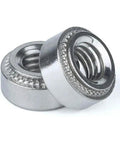 Close-up of Hardcore Self Clinching Rivet Nuts, Stainless Steel, 1000 piece pack for server racks and PCBs.