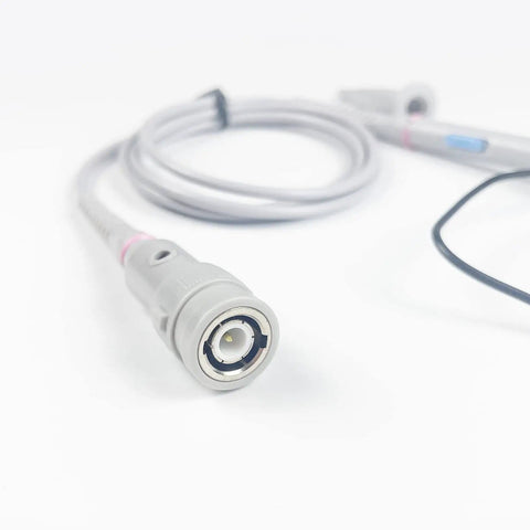 Close-up of 100MHz Oscilloscope Probe Kit with BNC clip probes, showcasing the detachable hook tip and cable.