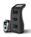 GC3 Golf Launch Monitor And Rangefinder Bundle for Indoor and Outdoor Use, featuring black multi-camera system and rangefinder.