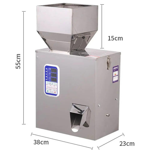 Built Tough Stainless Steel Auto Weighing Filling Machine For Dry Powder And Granule Packing dispensing 55cm tall unit.