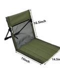 Green foldable camping chair with mesh back, dimensions 16.5 inch by 15 inch, Two Pack Ultra Light Foldable Camping Chairs With Mesh Backrest Chill Beach Ready Portable With Carry Bag For Sunbathing Poolside Picnics Lawn Road Trips Green