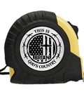 Solid Build Personalized Tape Measure For Woodworking And DIY Projects Featuring This Is Gods Country Engraving on the casing.
