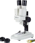 Portable Binocular Stereo Microscope With LED Illumination And 10x Widefield Eyepieces Built For Hands On Learning At Home Or In The Classroom Perfect For Checking Biological Specimens Rocks Stamps Jewelry And Other Tiny Objects, white plastic base