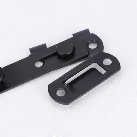 Close-up of 2pcs Stainless Steel Black Right Angle Door Hasp Latch for Gates showing latch components and design details.