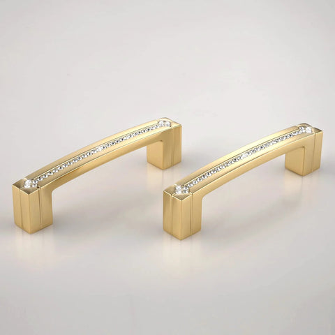 Gold Crystal Cabinet Pulls Set 10 Pack With Czech Crystal And Zinc Alloy Construction, 3.8 Inch Center-To-Center Holes, modern handles