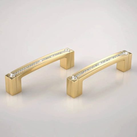 Gold Crystal Cabinet Pulls For Kitchen And Bathroom, 3.8 Inch Hole Centers, Zinc Alloy With Czech Crystals, Modern Bling Cabinet Hardware