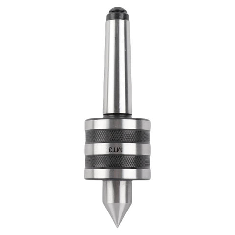 MT3 revolving lathe live center with dust seal, metal knurled collar, front view