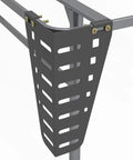 Close-up of Heavy Duty Adjustable Headboard Brackets With A Lockdown Grip for Metal Platform Bed Frames, showing detail and assembly fit.