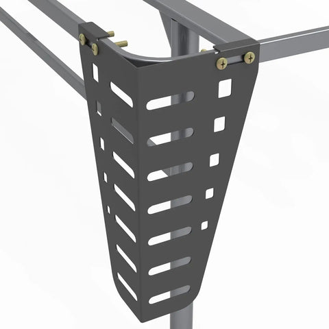 Close-up of Heavy Duty Adjustable Headboard Brackets With A Lockdown Grip for Metal Platform Bed Frames, showing detail and assembly fit.