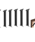 6 Piece 45 Degree Angle Support Bracket Set For Wood Beams And Posts Internal Connections For Desk Edges Pergolas And Gazebos Outdoor DIY Ready Steel Brackets With Black Coating Heavy Duty Construction For Sturdy Easy Install displayed with one installed on a wooden beam