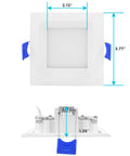 Ultra Thin 3 Inch Square LED Recessed Lights With Dimmable Wet Rated Construction Slick 5CCT Color Selectable front view