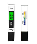 High Accuracy Digital PH Meter For Home Water Testing 0 To 14 PH Range With ATC, front and side view with green LED display