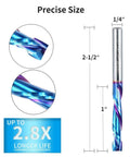 Up Down Cut Spiral Compression Router Bit With One Quarter Inch Shank And One Quarter Inch Cutting Diameter, Nano Blue Coated