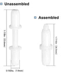 Unassembled and assembled view of Six Sets Of 1-7/16 Inch Screen And Storm Door Hinge Pin Kit With White Nylon Pins And Bushings