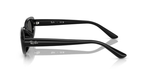 Side view of Dope Low Bridge Fit Oval Sunglasses In Black And Dark Grey, 53 mm Lens Width, Small Frame For Narrow Faces, polished black arms