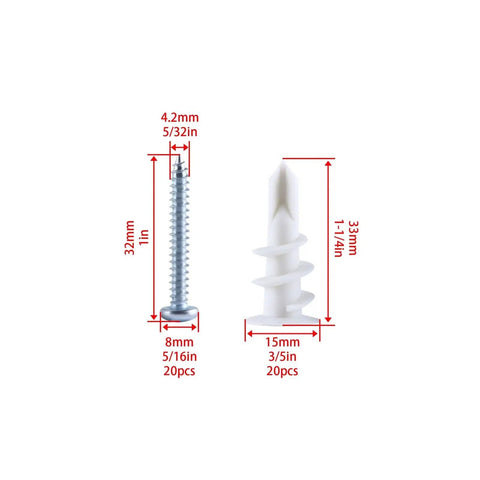 Self-Drilling Drywall Anchors And Screws Kit With Nylon Wall Plugs For Plasterboard, Yellow Zinc-Plated Carbon Steel, Rust-Resistant, No-Prep Install, Self-Tapping Screws For Secure Wall Mounts And Heavy Stuff, 20pcs, 32mm and 33mm