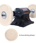 Heavy Duty Benchtop Buffer Polisher With 370W Power And 3450 RPM, dual buffing wheels attached, extra wheel displayed