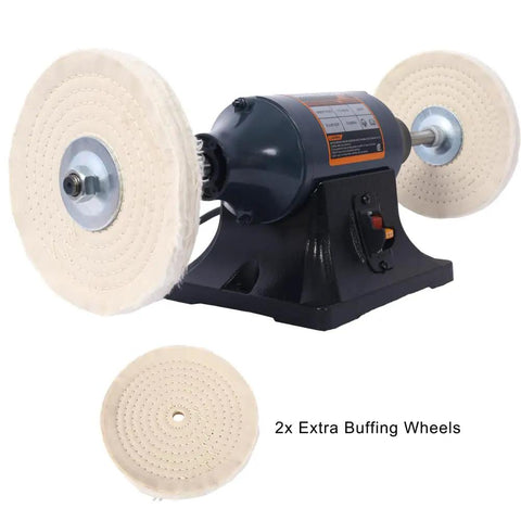 Heavy Duty Benchtop Buffer Polisher With 370W Power And 3450 RPM, dual buffing wheels attached, extra wheel displayed