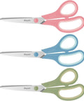 All Purpose Heavy Duty Scissors 3 Pack With 2.5mm Thick Stainless Steel Blades Built Tough Like A Beast For Cardboard Burlap Carpet Leather Vinyl Denim Canvas And More, pink blue green