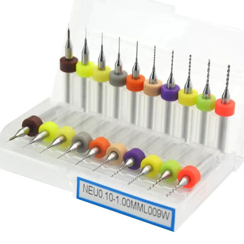 20 Pcs Tungsten Carbide Micro Drill Bits Set For PCB Work Shanks 0.1mm To 1.0mm (2 Each) displayed in open plastic case