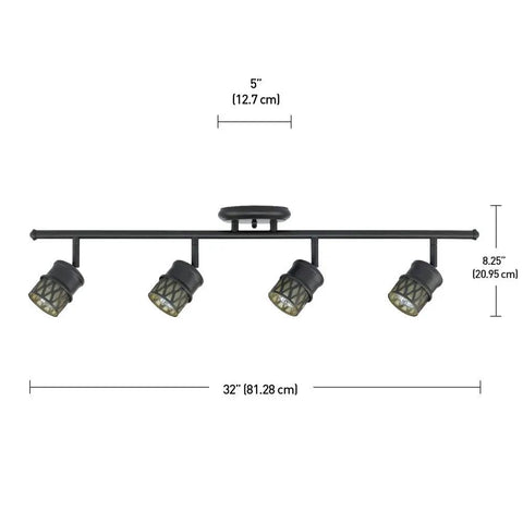 Norris 4-Light Track Lighting in Oil Rubbed Bronze With Champagne Glass Heads, adjustable track fixture dimensions included