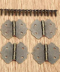 Old School Antique Bronze Vintage Flower Cabinet Door Butt Hinges For 4 Holes With Screws 29 By 31mm on wooden surface