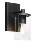 1 Light Slick Black Bathroom Vanity Sconce with Clear Tubular Glass Shade, Modern Indoor Wall Lighting, Side View